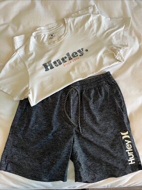 Hurley White Logo Tee with Charcoal Heather Shorts